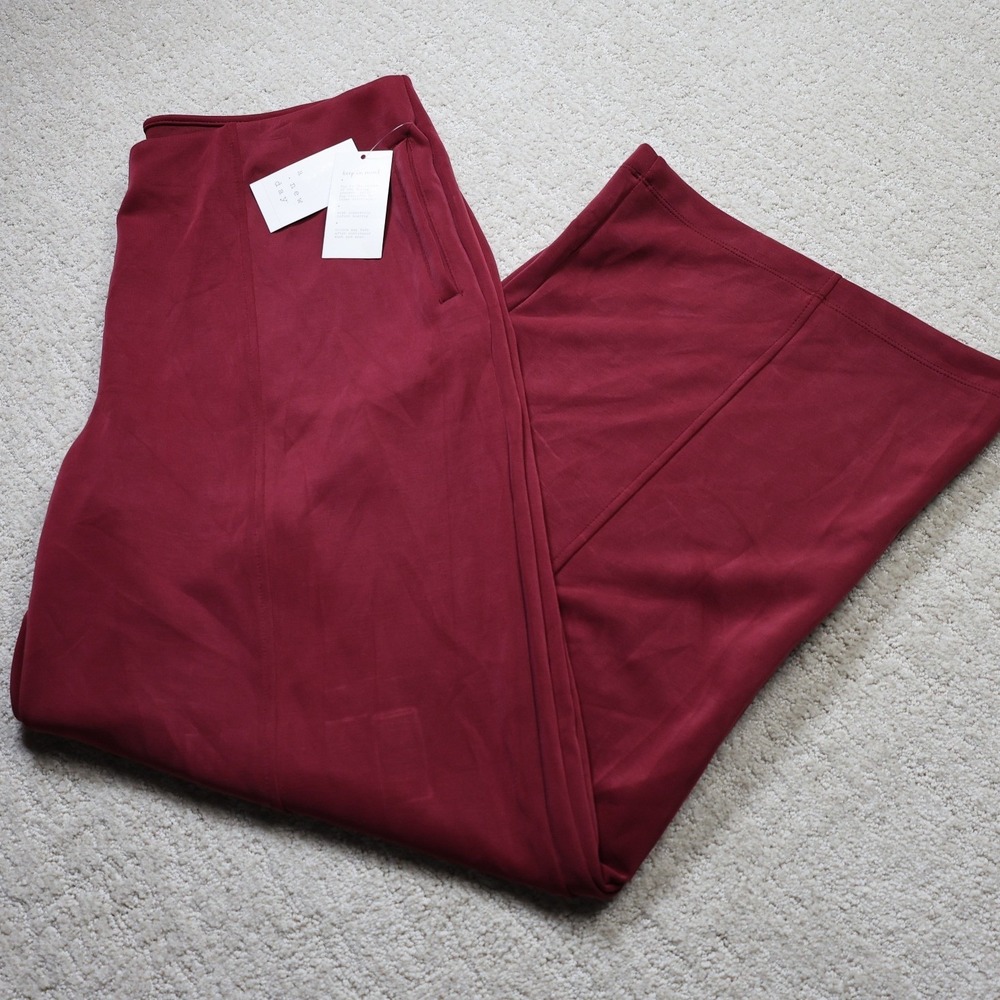 A New Day Maroon Wide Leg Pants XL High Rise Burgundy Recycled Polyester NWT